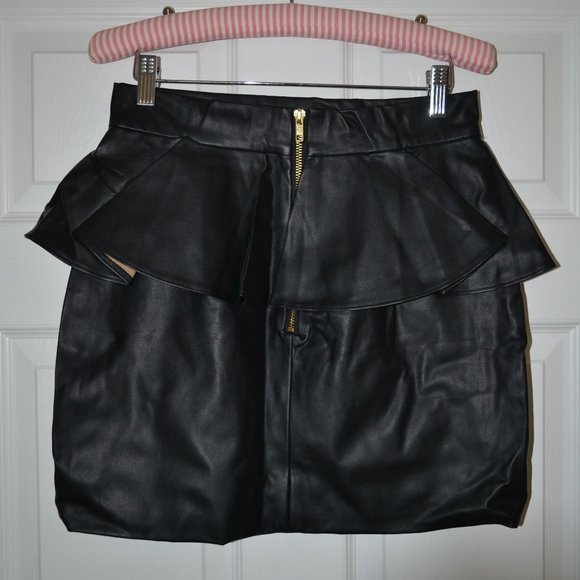 Naven Vegan Leather Black Peplum Skirt Fully Lined - Picture 2 of 4